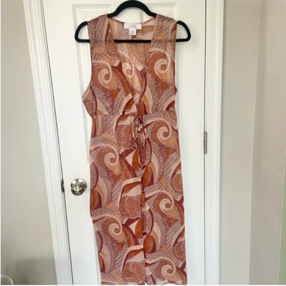 L.i.F.E Brown Boho Pattern Open Tie Sheer Duster Wrap Festival Medium
